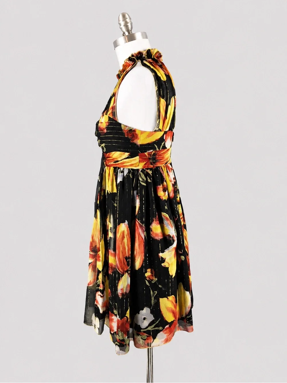 Anna Sui for Anthropologie Nagia Iris Silk Halter Dress Size 4 Floral Metallic